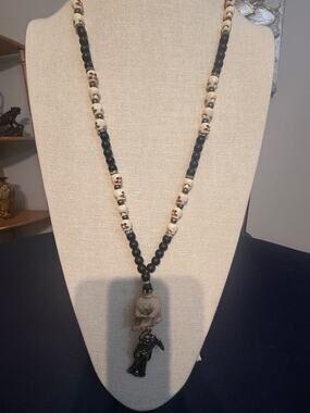 Gothic Skull Reaper Pendant Necklace 34”